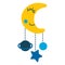 The character is a crescent with planets and a star on a pendant. Baby rattle - half moon. Child design element