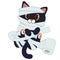 The character of cute black cat as mummy with toilet paper. The character of cute cosplay as mummy in halloween party. The holiday
