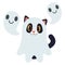 The character cute black cat as white ghost and ghost friend. The character of cute cat play as ghost