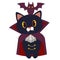 The character of cute black cat wear vampier suit. The vampire cat have canine. bat garps on the head vampire cat. The character