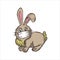 Character of a cute cartoon rabbit sitting on four legs, wearing a protective face mask. Easter bunny clipart. Holiday concept