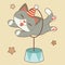 The character of cute cat jumping hoops on the yellow background and  star. The cute cat look enjoy with canival.