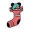 The character of cute metal mouse 2020 sitting in the pink christmas sock. The character of cute mouse icon. Flat doodle hand-