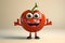 Character design of a personified tomato with facial features and arms. AI