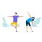 Character design of young couple practicing stretching together in nature with healthy lifestyle concept. Vector illustration in