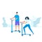 Character design of young couple riding kick scooters together in nature with healthy lifestyle concept. Vector illustration in