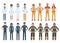 Character doctor, policeman, worker, firefighter standing isolated on white, flat vector illustration. Human male, female