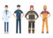 Character doctor, policeman, worker, firefighter standing isolated on white, flat vector illustration. Human male important