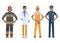 Character doctor, policeman, worker, firefighter standing isolated on white, flat vector illustration. Human male important