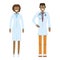 Character doctor standing isolated on white, flat vector illustration. Human male female important physician professional activity