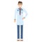 Character doctor standing isolated on white, flat vector illustration. Human male important physician professional activity,
