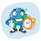 Character Earth Holding Clock and Showing Thumbs Up