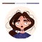 Character emotions avatar scared girl brunette in glasses