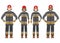 Character fireman standing isolated on white, flat vector illustration. Human male and female important firefighter professional