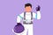 Character flat drawing active male astronaut holding helmet with okay gesture wearing spacesuit and ready to explore outer space