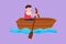 Character flat drawing adorable little boy paddling boat at river. Cute kids riding wooden boat. Kids rowing boat on lake. Happy