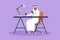 Character flat drawing Arab man sitting at desk and typing entering credit card code on smartphone. Online store, e-shop, e-