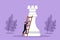 Character flat drawing brave businessman climb huge rook chess piece with ladder. Business strategy and marketing plan. Strategic