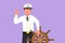 Character flat drawing bravery sailor man with okay gesture ready to sail across seas in ship that is headed by captain. Active