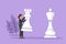Character flat drawing of businesswoman holding rook chess piece to beat king chess. Strategic planning, business development