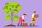 Character flat drawing couple farmers carrying basket full of fruit in their hands. Abundant yields from plantations in the
