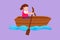 Character flat drawing cute little girl paddling boat at river. Pretty kids riding wooden boat. Kids rowing boat on lake. Happy