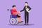 Character flat drawing of disability employment responsibility, work for disabled people. Active disable man sit in wheelchair