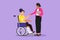 Character flat drawing disability employment responsibility, work for disabled people. Active disable woman sit in wheelchair