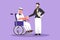 Character flat drawing disability employment responsibility, work for disabled people. Disable Arabian man sit in wheelchair