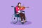Character flat drawing disability and music. Beautiful Arab woman in wheelchair plays violin. Physically disabled. Person in
