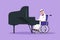 Character flat drawing disabled Arab man in wheelchair playing piano in concert. Disability and classical music. Physically