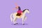 Character flat drawing female acrobat performs on circus horse while dancing on horseback and raise her hand. Horse joins the