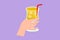 Character flat drawing hand holding glass with lemon fruit juice. Sweet beverage. Tasty and yummy food. Juicy water with straw,