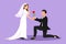 Character flat drawing handsome man on knee gives flower to beautiful woman. Young guy giving to cute girl rose flower in wedding