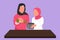 Character flat drawing of happy Arabian mother and little daughter pour oil into pan which is being held by one of them. Cooking