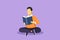 Character flat drawing man is sitting on floor reading book. Concept student is preparing for the exam, applicant is preparing for