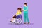 Character flat drawing paramedic help disabled little girl in wheelchair in transportation. Spend time together with fun, equal