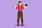Character flat drawing pretty woman lumberjack in plaid shirt, jeans with belt, leather boots holding on her shoulder a ax with