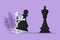 Character flat drawing robot holding pawn chess piece to beat king chess. Strategic movement game planning. Humanoid robot