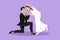 Character flat drawing of romantic male kneel and kissing female in wedding celebration party. Happy married couple lovers kissing