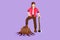 Character flat drawing strong beautiful woman lumberjack wearing plaid shirt, jeans, boots. Standing with ax and posing with one