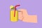 Character flat drawing stylized hand holding smoothie juice in glass cup with fruit slice on top. Cold soft drink for summer.