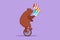 Character flat drawing a trained brown bear juggling striped ball on a one-wheeled bicycle. Audience was amazed by bear\\\'s