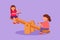 Character flat drawing two little girls swinging on seesaw at outdoor. Kids having fun at playground school. Cute children playing