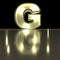 Character G font with reflection. Light bulb glowing letter alph