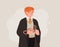 Character from Harry Potter books Ron Weasley. Young magician or wizard in Hogwarts and Gryffindor uniform