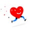 Character heart. Vector. Illustration of a running living heart. Flat style. Valentine's Day. Logo Movement is life. Healthy