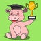 Character Hippopotamus Use Hat Graduate and Bring Trophy