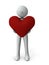 A character holding a big heart symbol. It represents honesty.