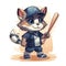 Character Illustration of Adorable Cat in Baseball Costume